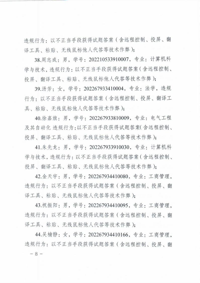 关于对在2024年4月试点高校网络教育部分公共基础全国统一考试中违规学生的处理决定jpg_Page8.jpg